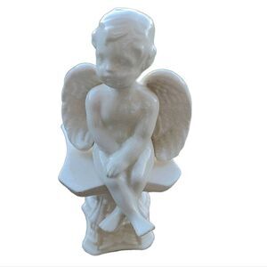 Vintage Porcelain Glass Sitting Angel with Stand